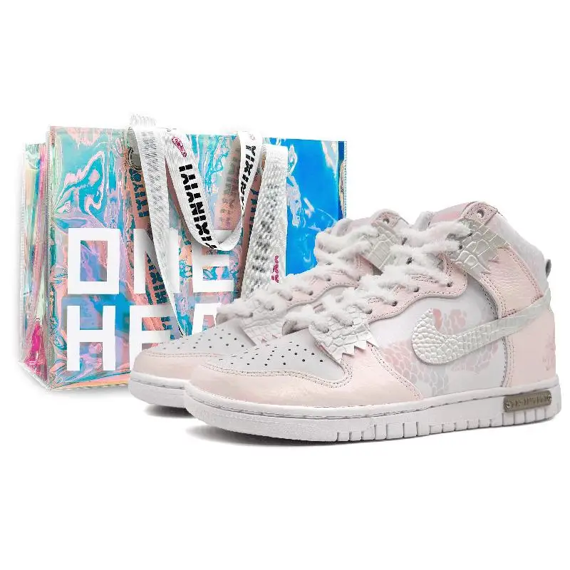 【Customize】Nike Dunk High Skateboarding Shoes Unisex High-top White/gray Sneakers shoes DO2321-111