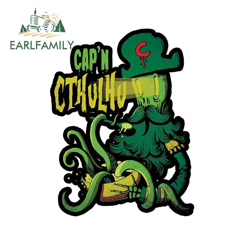 EARLFAMILY 13cm x 10cm Captain Cthulhu Sticker Car Styling Window Trunk Laptop Toolbox Decal Cartoon Sea Monster Car Stickers