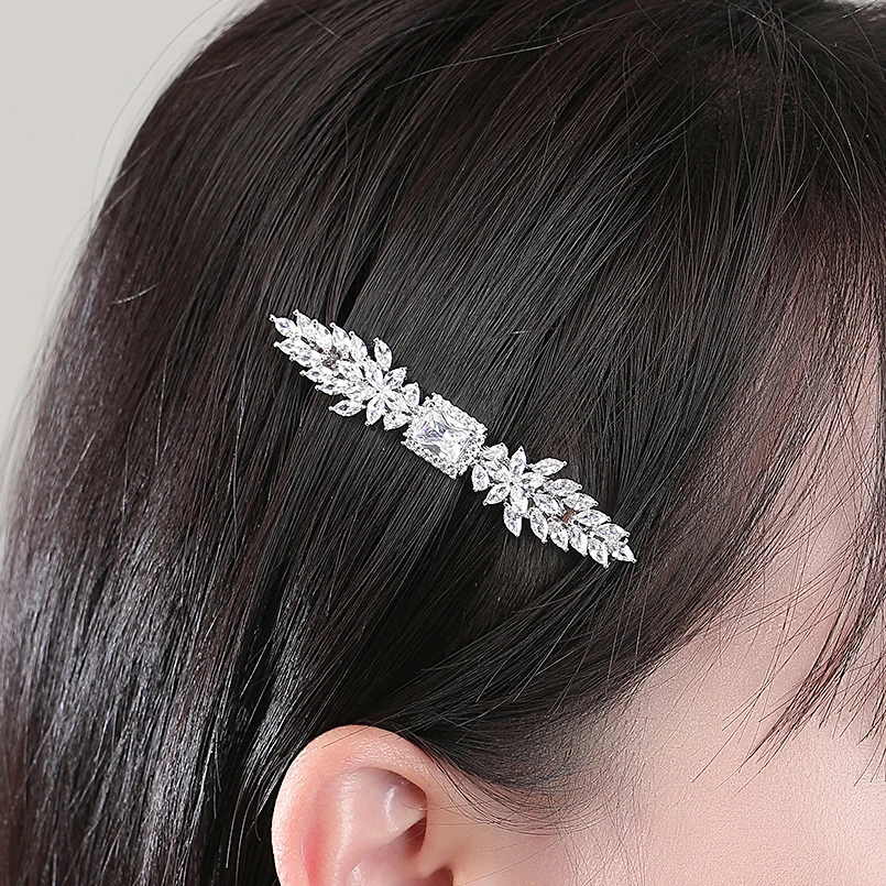 LUOTEEMI Fashion Wedding CZ Hair Clips Luxury Geometric Romantic AAA Cubic Zirconia Barrette for Women Bridal Fancy Jewelry Pins