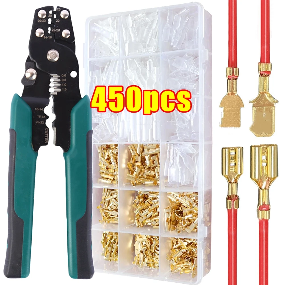 Conjunto de Terminais de Crimpagem para Fios 2.8/4.8/6.3mm, Conectores Macho e Fêmea Tipo Pá com Luva Isolada, Caixa de Conectores Elétricos