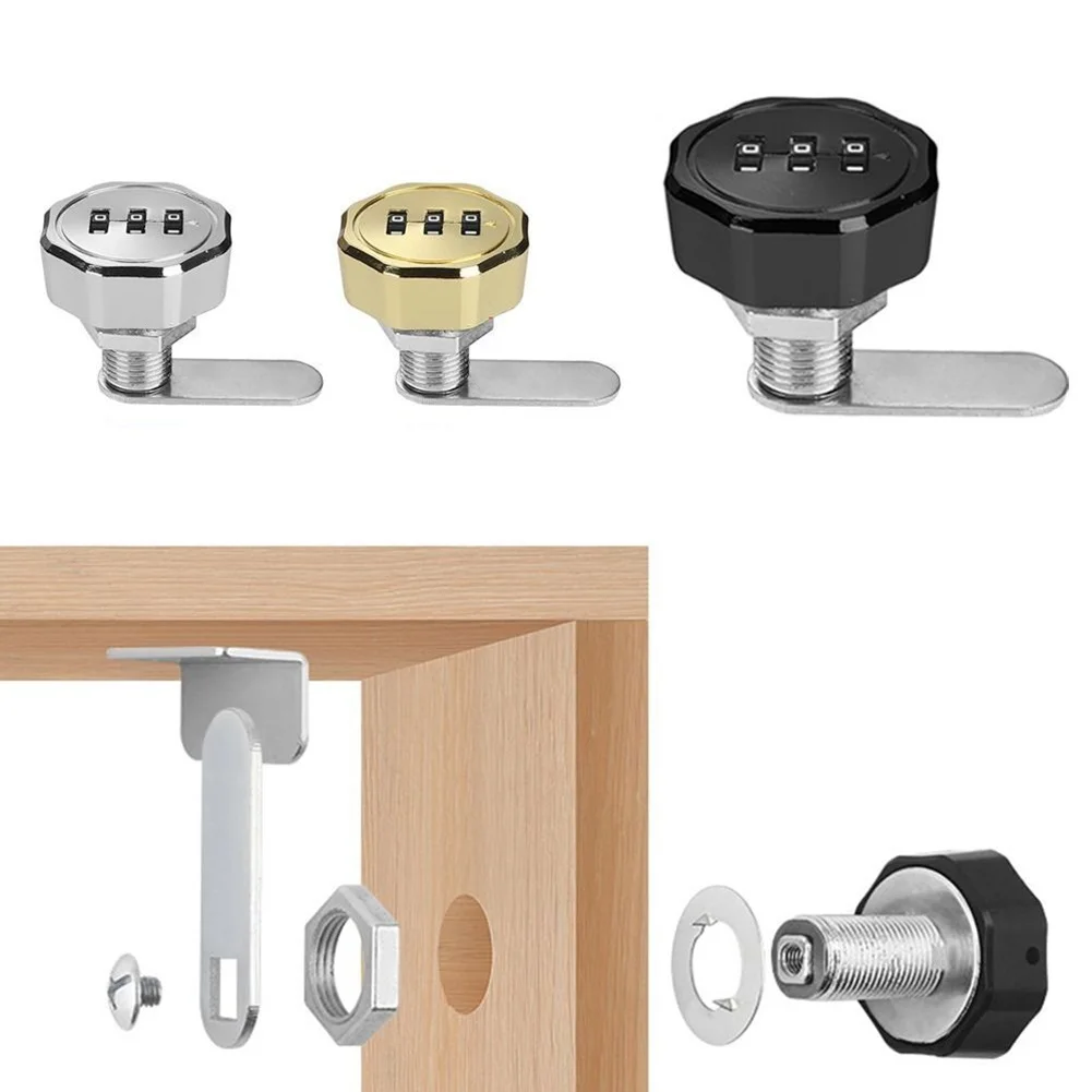 Cupboard Drawer Lock 3-Digit Password Lock 3-Wheel Dial Design Customizable Code Lock For Enhanced Security For Motor Homes