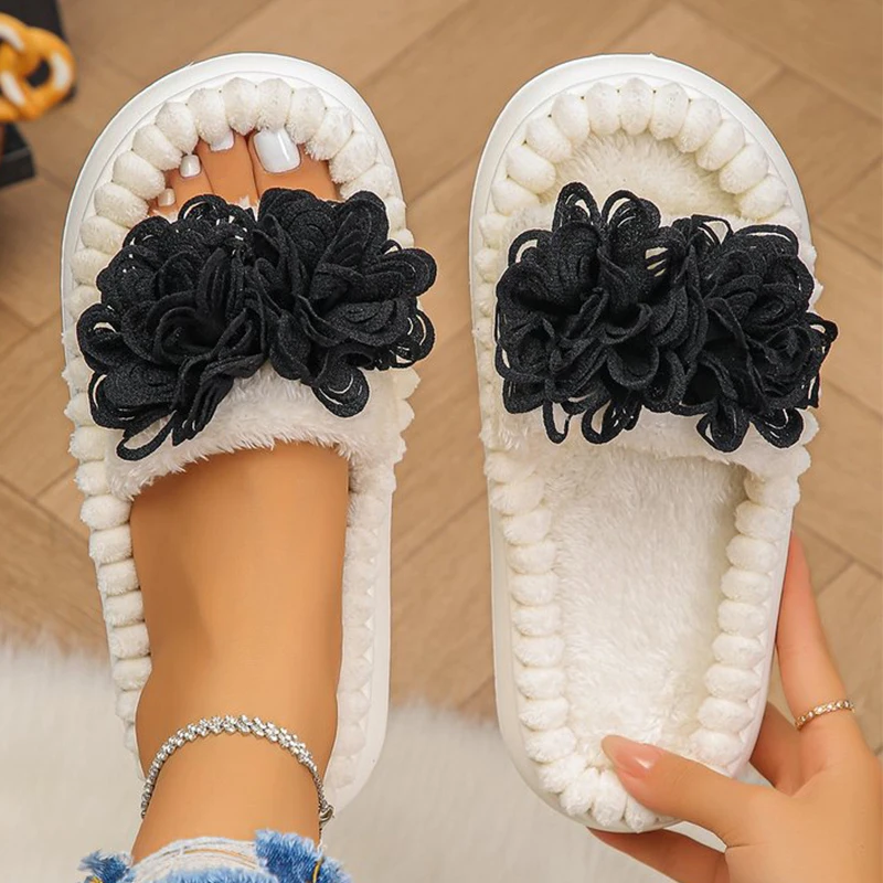2025 شتاء جديد المرأة مفتوحة الأصابع نعال قماش سميكة القاع المنزل النعال المريحة خفيفة الوزن المضادة للانزلاق القطن السحب #6