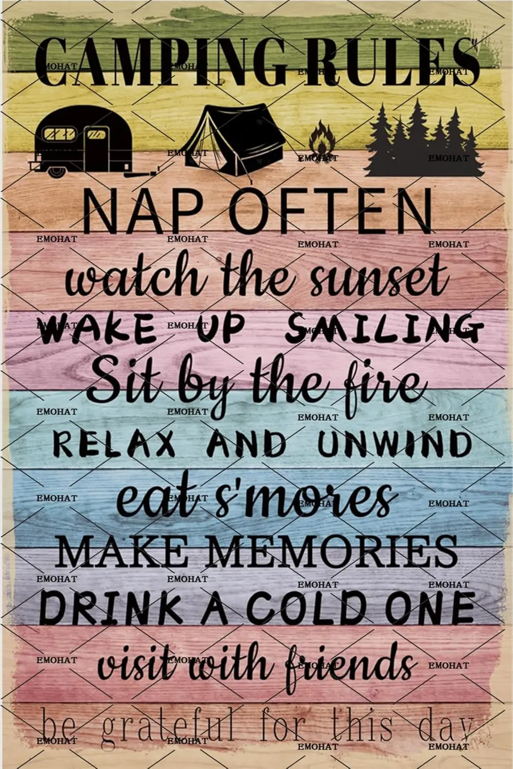 Y1, Funny Camping Rules Metal Tin Sign Rustic Room Campsite Wall Decor Home Cafe Bar Club Gifts Camp