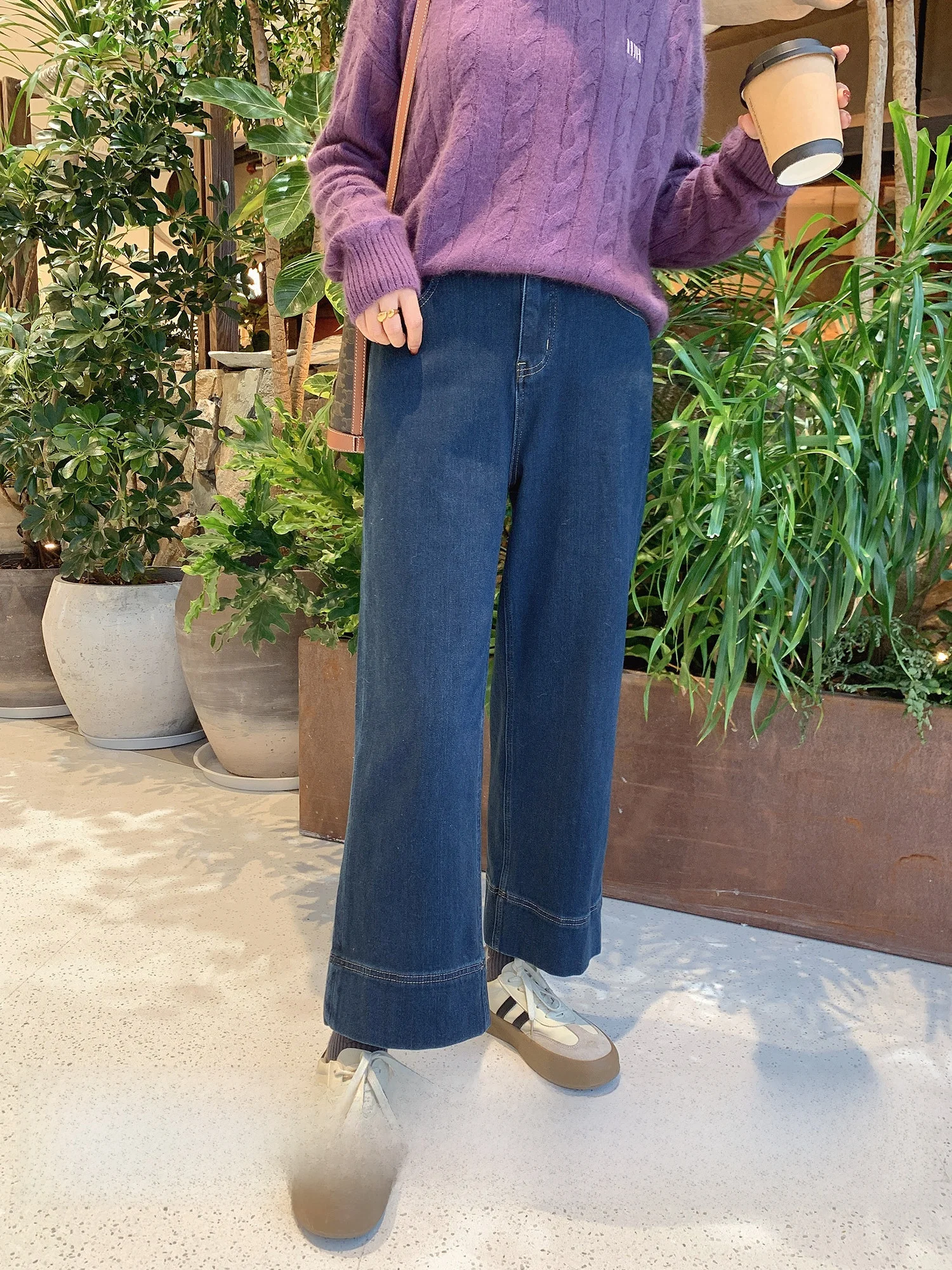 

Women's High Waist Straight Leg Fce Lined Patchwork Jeans Winter Slimming Ankle Length Denim Pants Ladies Faion