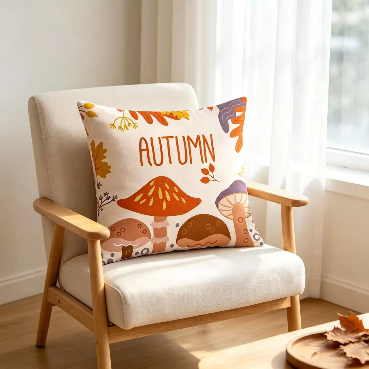 Happy Thanksgiving Turkey Mushroom Autumn Fall Throw Pillow Case Decorative Pillowcase Living Room Sofa Cushion Cover Home Decor