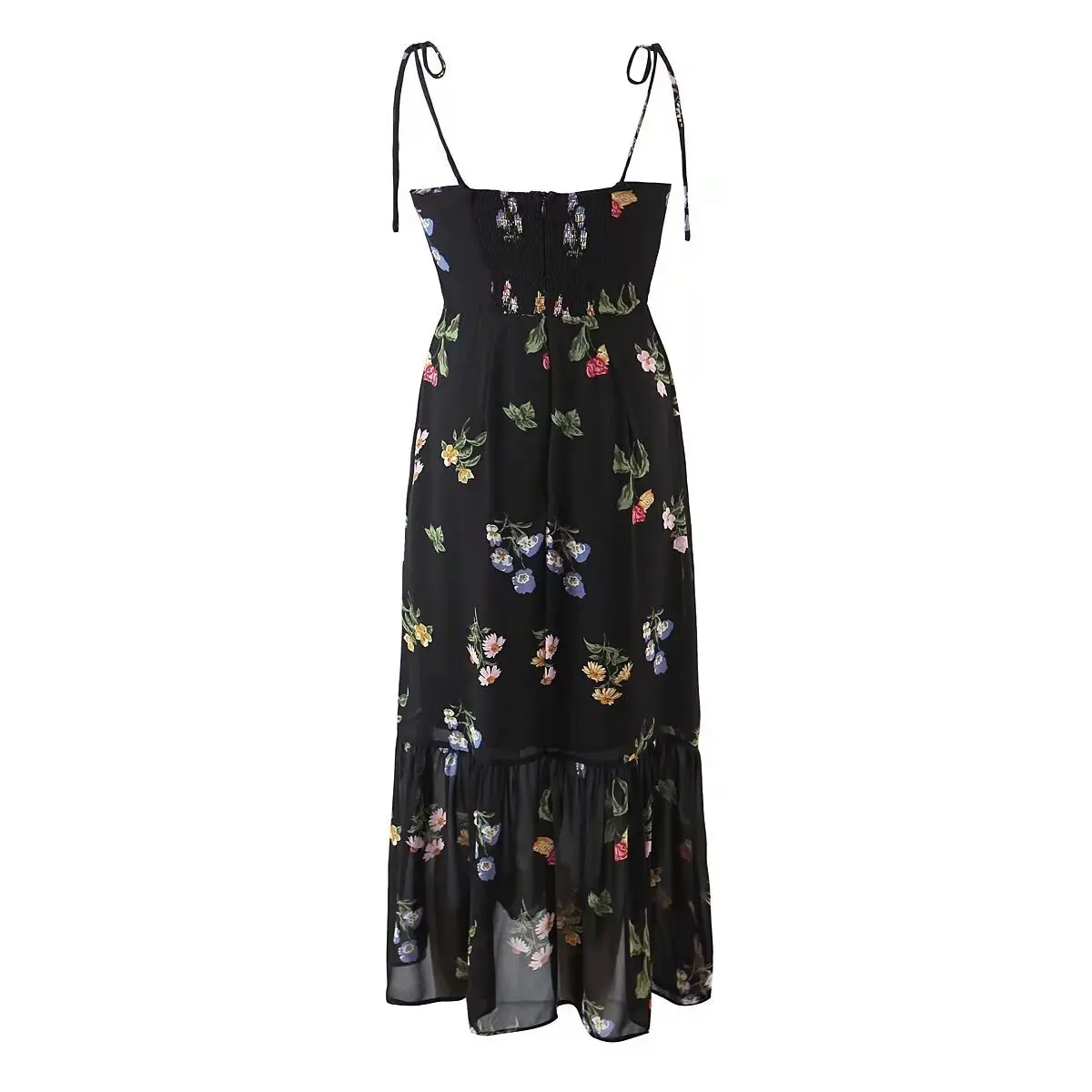 

Printed suspender skirt women's black floral dress sleeveless backless long skirt summer 2024 sexy beach skirt vacation skirt