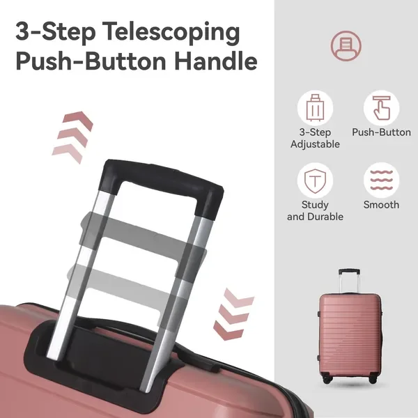 3피스 핑크 하드쉘 스피너 여행가방 세트, TSA 잠금장치 포함, 비즈니스 여행용 경량 (20'/24'/28')