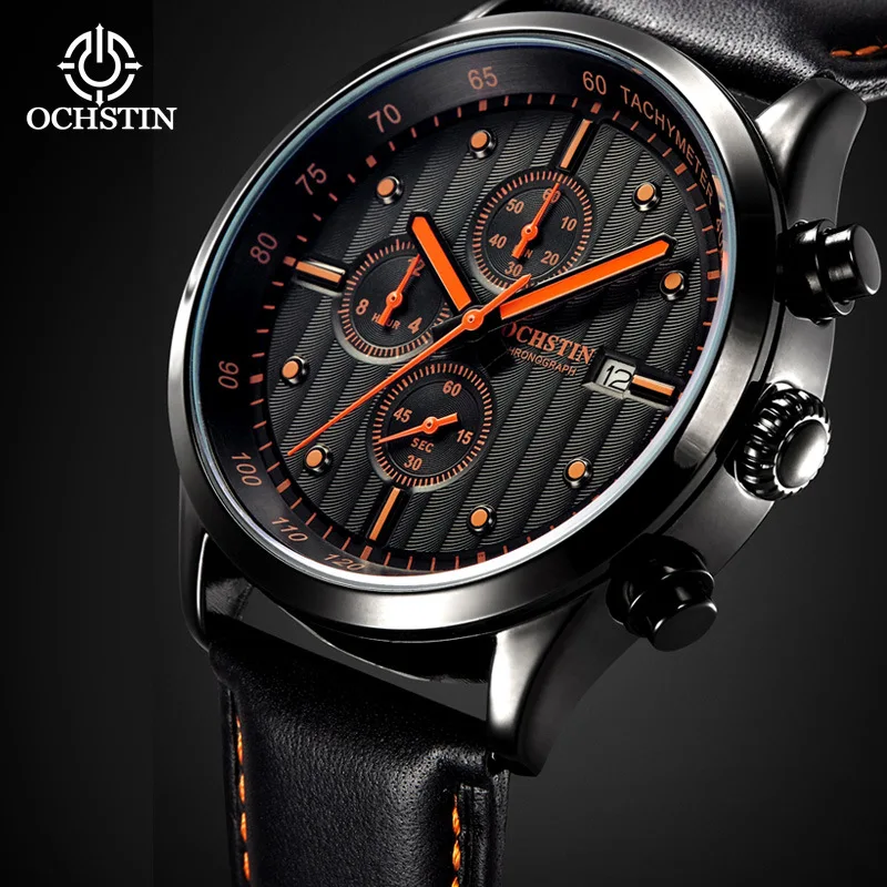 Genuine OCHSTIN New Multifunctional Six-Pin Watch Men's Leather Waterproof Calendar Quartz Watch