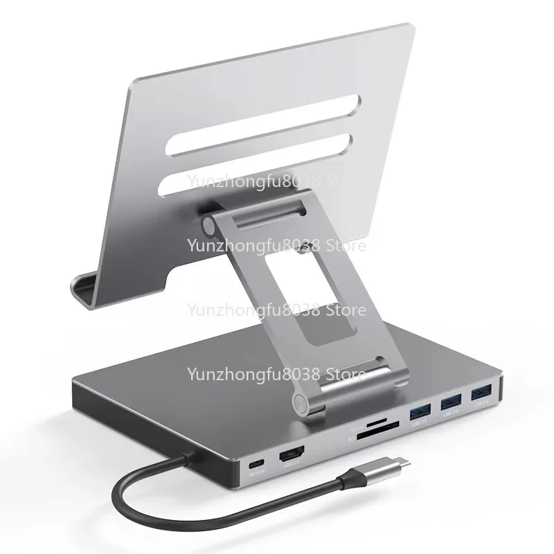 New 8-port 8-in-1 Usb-c Docking Station with Foldable Aluminum Tablet Stand with Multi-port USB Type-C Hub for IPad Pro