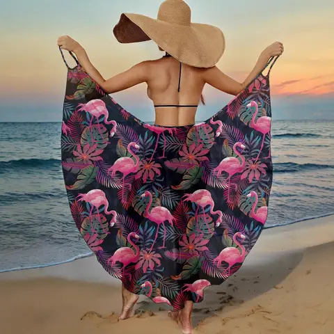 गर्मियों में समुद्र तट पर पहनने वाले सेक्सी महिला के लिए पत्तियों के प्रिंट वाला कवर-अप, धूप से सुरक्षा वाला बिकिनी कवर-अप, सारोंग, महिलाओं के लिए स्नान सूट, स्विमवियर 10 best sales गर्मियों का समुद्र तट - №5