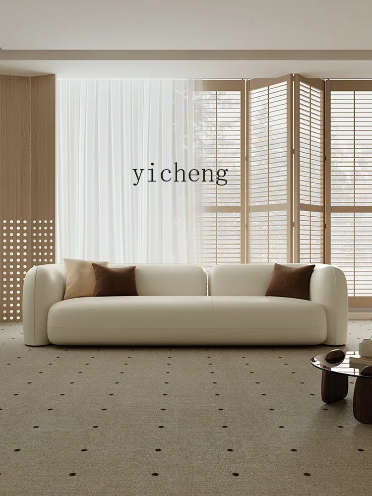 l3 leather sofa light French retro cream style living room modern simple small apartment straight row
