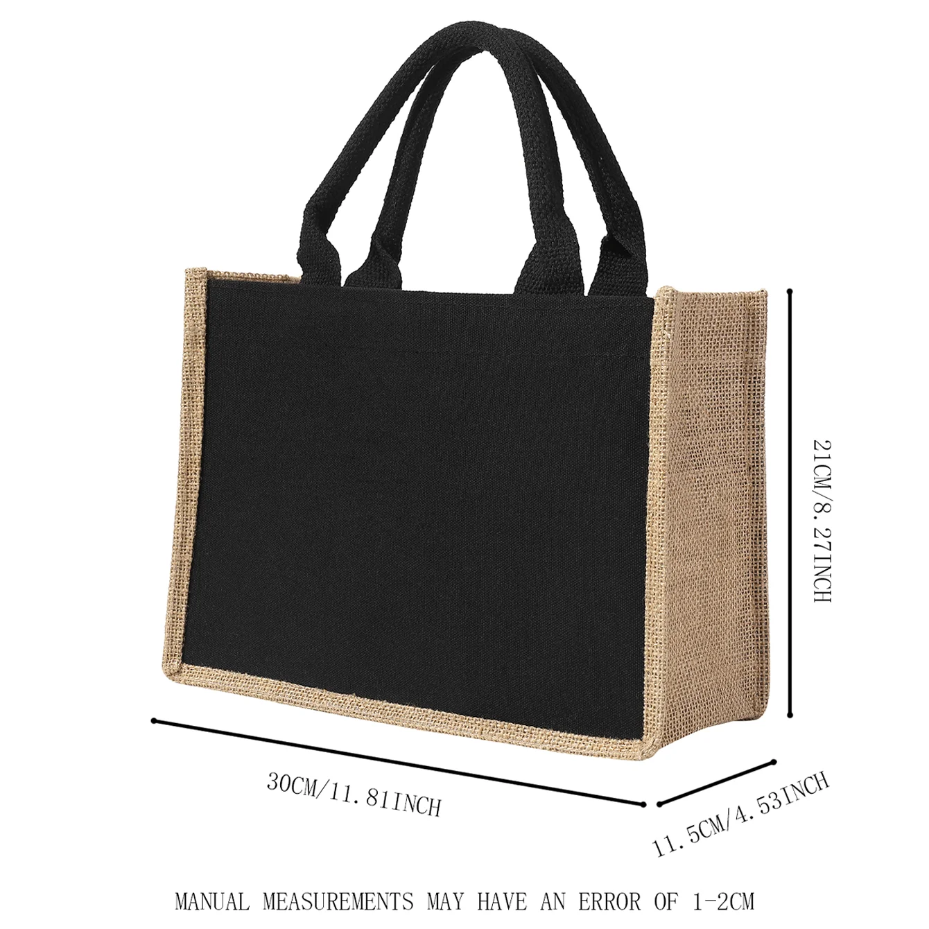 Black patch linen canvas tote bag with gold floral lettering, waterproof inside, large commuter bag storage bag