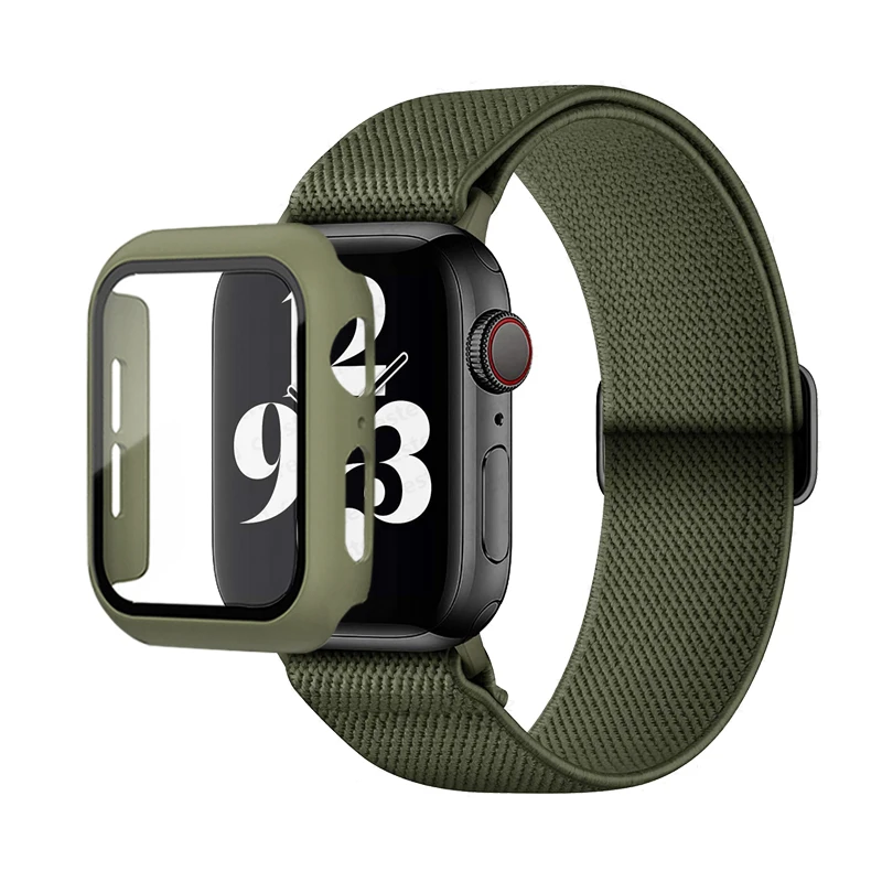 Case+Scrunchie Strap for Apple watch band 44mm 40mm 45mm 41mm 42mm 38mm Elastic Nylon Loop bracelet iWatch series 4 5 3 6 se 7 8