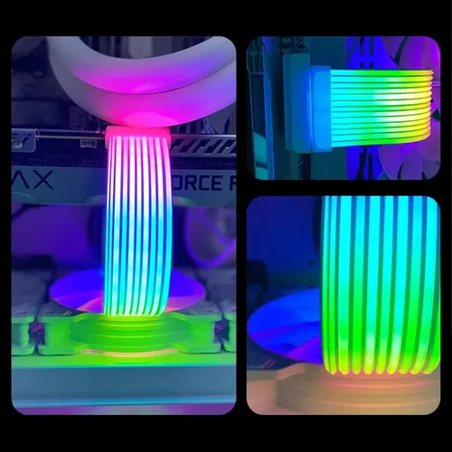 Imagen 2 del producto Tira de luz RGB para PC adecuada para Cable PSU, Cable GPU RGB para PC, Cable de extensión de PC de sincronización ARGB de 5V y 3 pines para 6 pines, 8 pines, 12 pines, 16 pines y 24 pines
