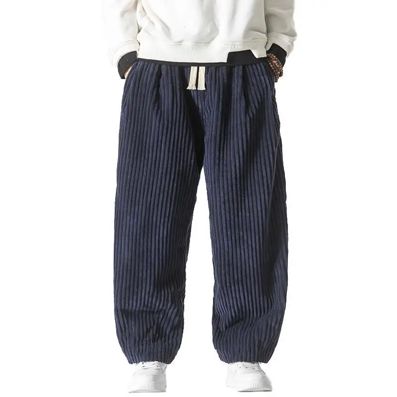 2024 Spring New Men Harajuku Vintage Corduroy Loose Pants Chinese Style Casual Bound Feet Large Size Fashion All-match Trousers