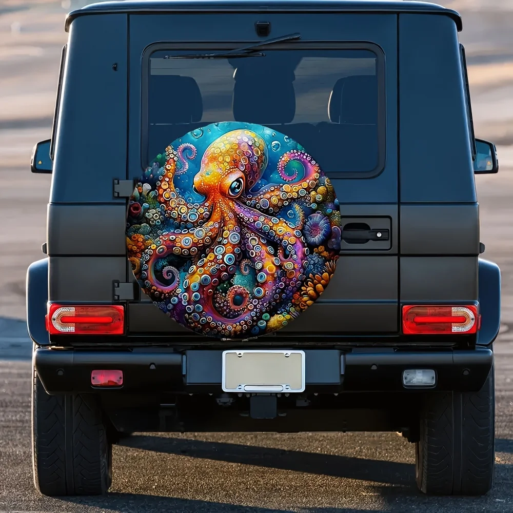 1pc, Spare Tire Covers Octopus Ocean Versatile 100% Polyester,Without Electricity New Year Gifts Perfect For Road Trip Tire Cov