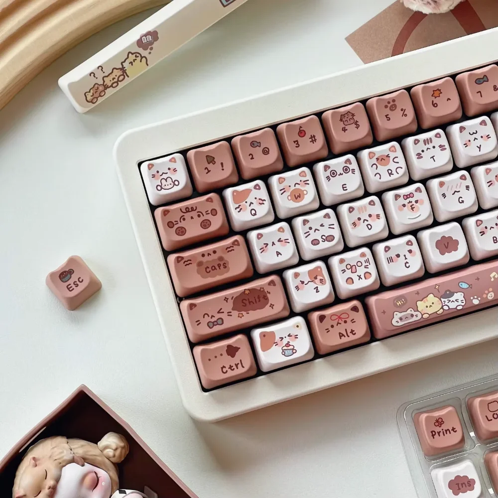 CocoCat MAO Keycap Set PBT 140 Keys Cute Girl Coffee for MX Switch 60/84/90/104/108 Mechanical Keyboards