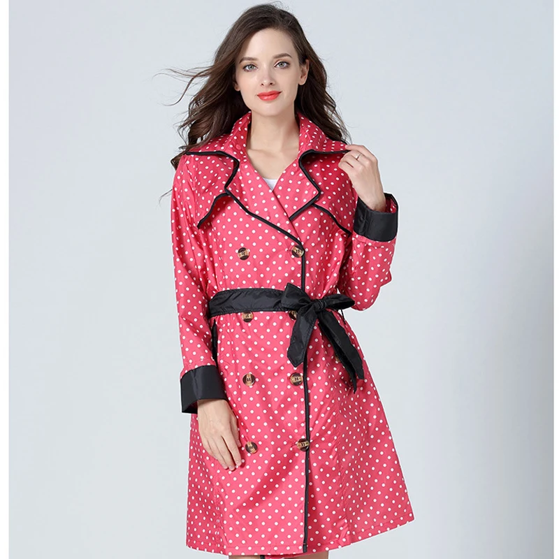 Women Lightweight Rain Coat Dot Print Poncho With Bow Hat Ladies Waterproof Long Raincoat Adults Men Rain Coat Jacket With Belt