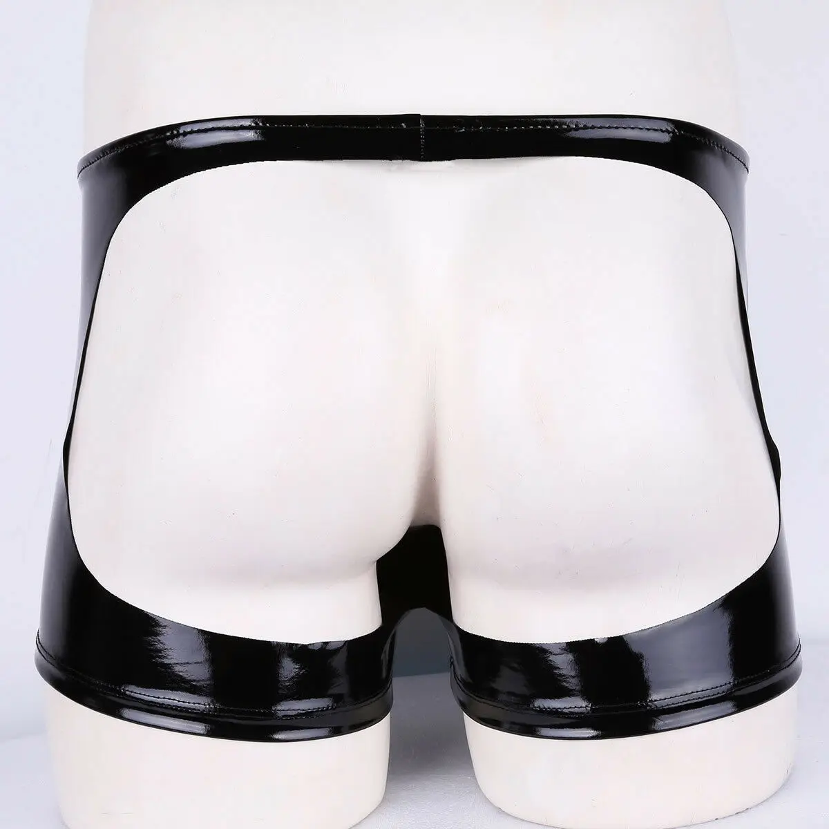 Sexy Men Hollow Boxers Male Underwear Faux Leather Open Butt Bottoms Performance Underpants Boxershorts Zipper Boxer Shorts