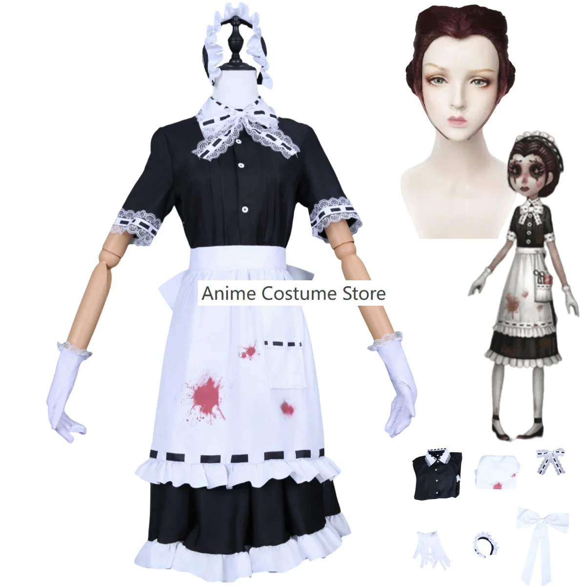 Anime Game Identity Ⅴ Emily Dyer Cosplay Costume Skin Banquet Maid Doctor Black White Dress Apron Woman Kawaii Halloween Suit