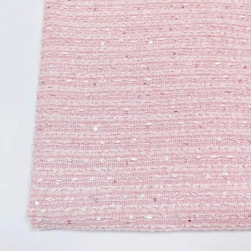 Fashion Pink Stripe Sequin Yarn-Dyed Braided Tweed Fabric For Woman Jacket Dress Suit Coat Handbag 원단 Tecido DIY Cloth Sewing