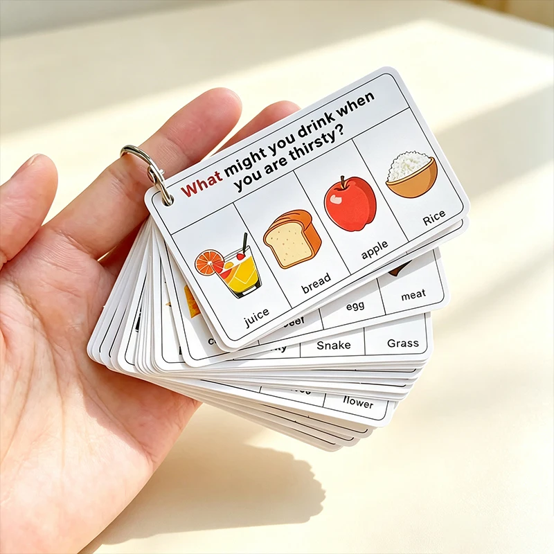 Wh Question Tasks and Speech Relaxation Card Games, One-Word-One- Question Interlocking Exercises, Perfecting the Functional Training System; Suitable for Parent-Child Enlightenment; Teaching New Words in the Classroom, Speech Soothing Games, and Daily Question and Answer Exercises at Home.