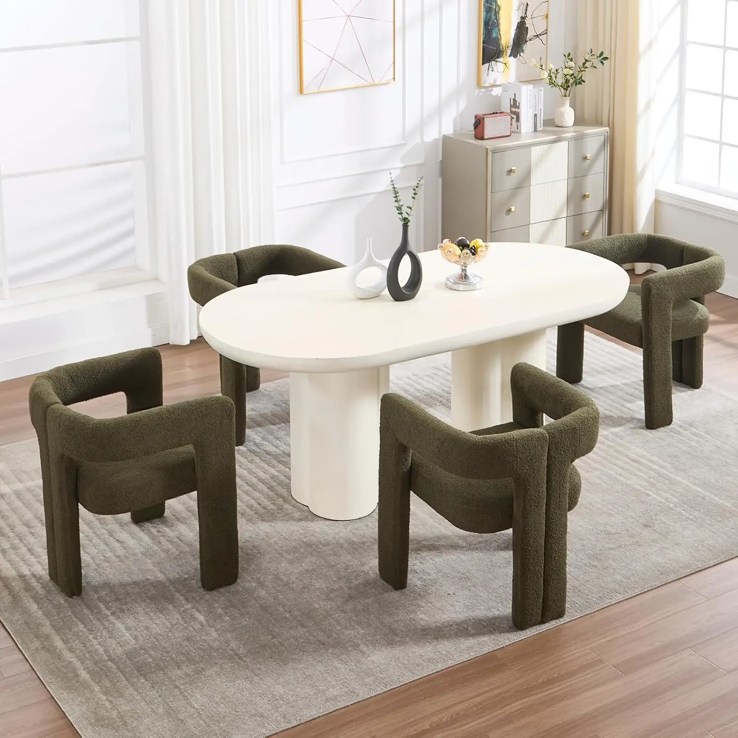 Upholstered Dining Chair Set of 4 Barrel Backrest Side Chair for Dining & Living Room, Green, Customized