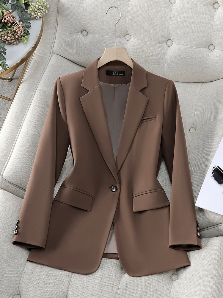 Fashion Autumn Winter Women Blazer Black Coffee Blue Female Long Sleeve Single Button Ladies Casual Jacket Coat