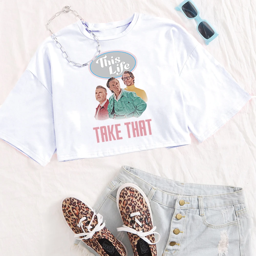 

Take That This Life on Tour 2024 Crop Tops Take That Music Merch Gift for Fan Harajuku O-Neck Short Sleeves Crop Tops