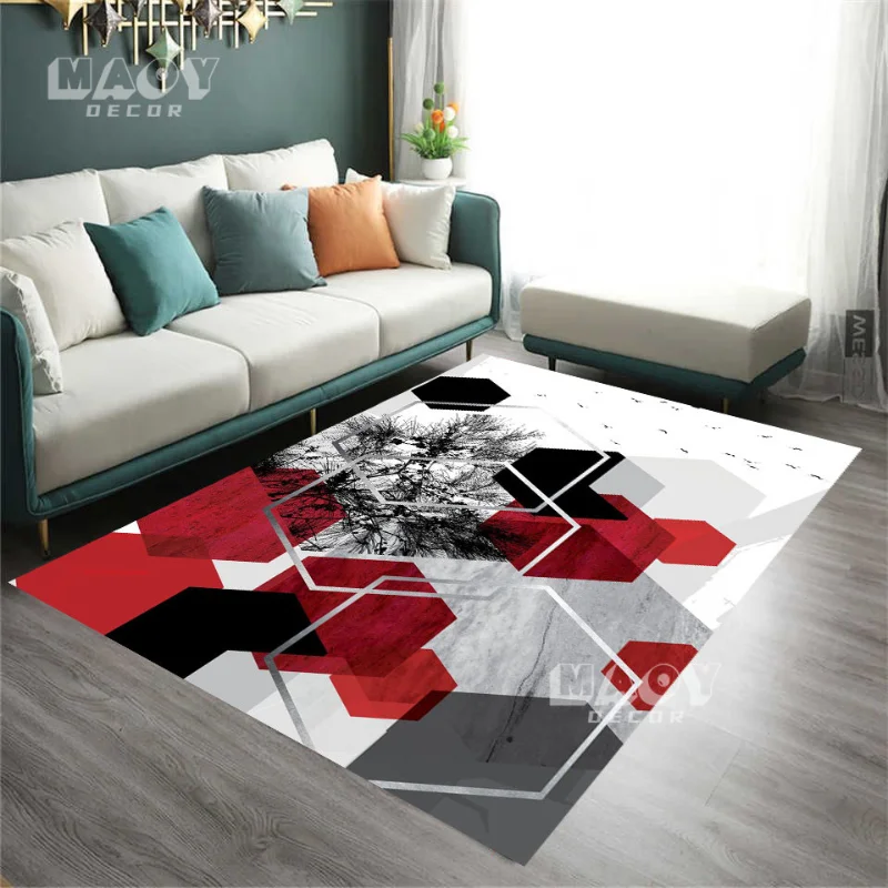 Geometric Flannel Carpet For Living Room Anti-slip Pattern Print Indoor Area Home Floor Mat Kids Bedroom Room Bedside Decor Rugs