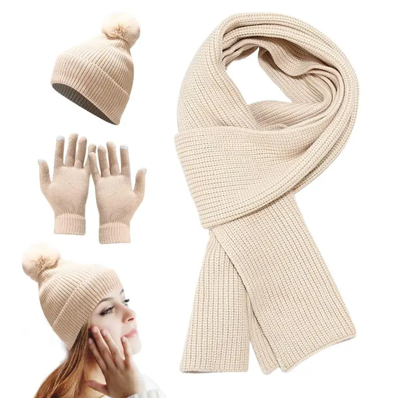 Hat Scarf Gloves Set Women Winter Set Headband Set Womens Winter Hats Gloves Set Stocking Stuffers For Travel Walk Shopping