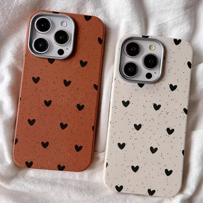 Cool Black Little Heart Leather Texture Phone Case for Xiaomi Redmi Note 14 13 12 11 10 Pro Plus 12S 11S Redmi 12 13C 14C Cover