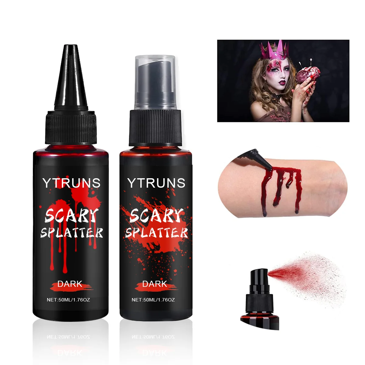 2PCS Halloween Fake Blood Makeup Kit-Fake Blood Spray 1.76oz+Dripping Blood 1.76oz,Realistic Washable Special Effects Makeup Set