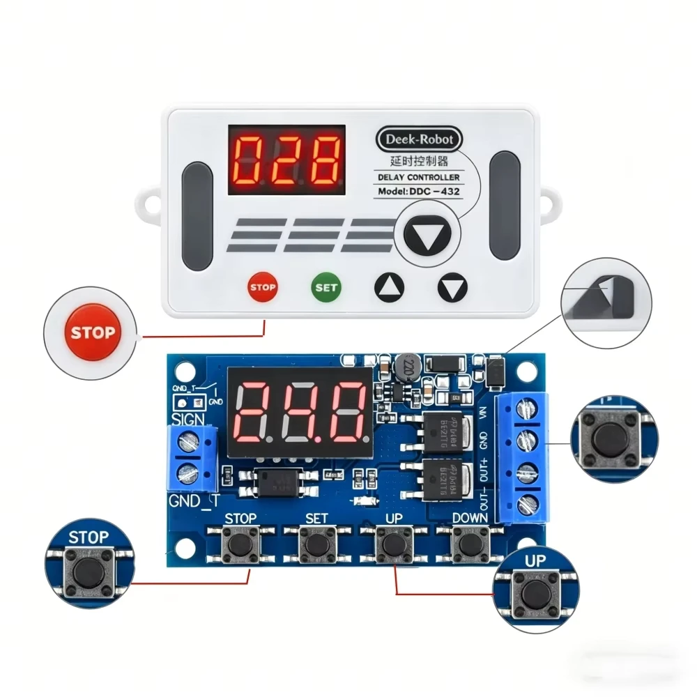 DC 5V-30V Dual MOS Time Delay Relay High Level Trigger LED Digital Display Cycle Time Timer Delay Switch Circuit 12V 24V 0-999
