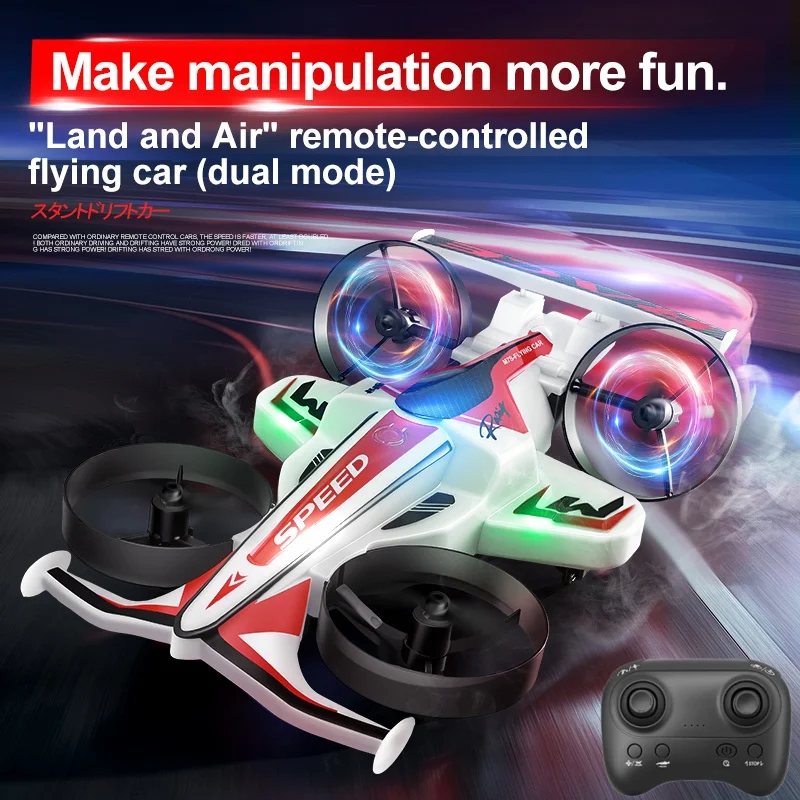 Land Air Dual Mode 2In1 Electric Remote Control Flying Car Quadcopter 2.4G LED Lighting Headless Mode Speed Adjust RC Drone Car