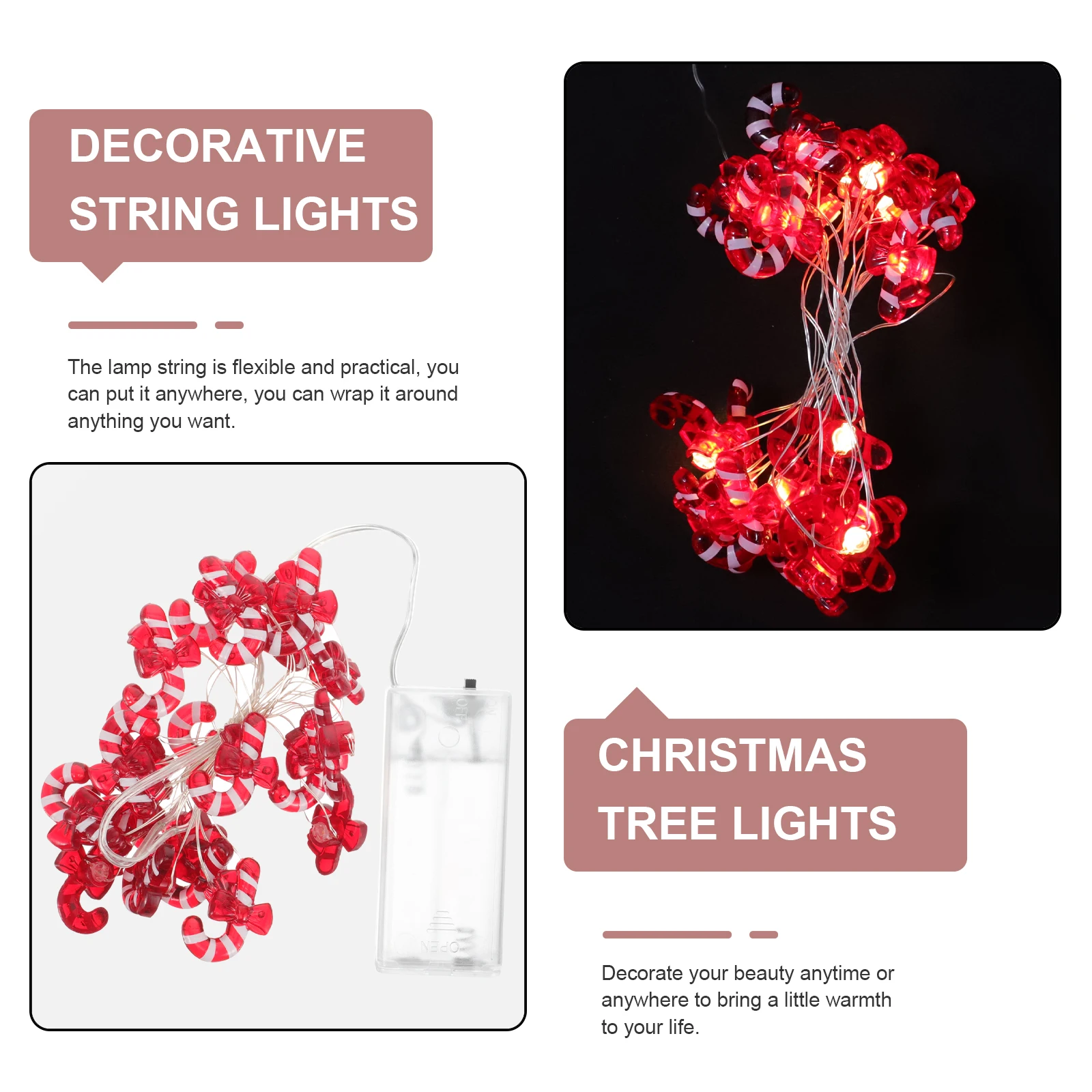 

Christmas Light String Xmas Tree Decoration Festive Candy Canes Bowknot Flexible Wire Outdoor Fairy Lights Operated Gift