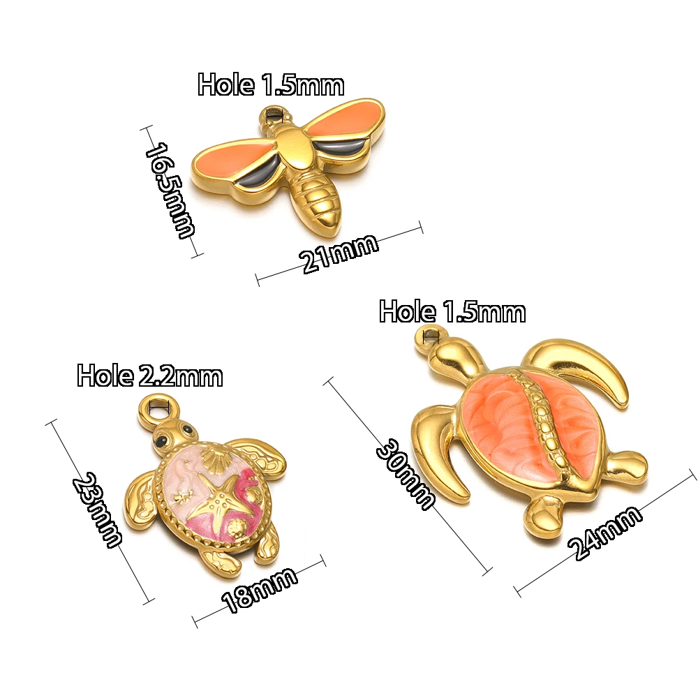 5pcs 스테인레스 스틸 에나멜 거북이 골드 참 절묘한 거북이 펜던트 DIY 쥬얼리 목걸이 결과 팔찌 귀걸이 만들기