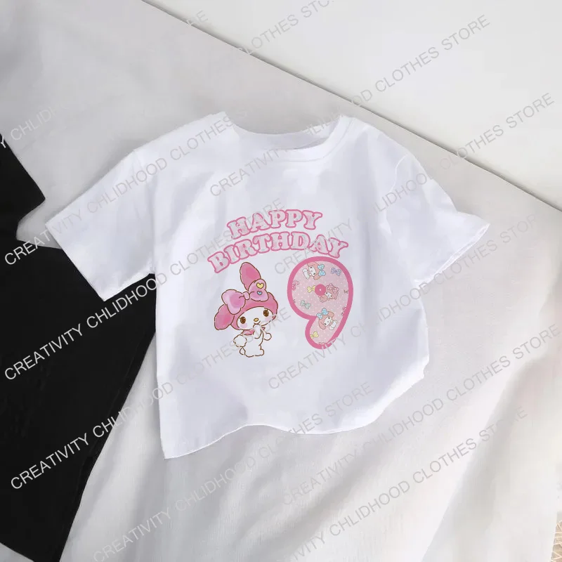 Melodys-Camiseta infantil de desenho animado de anime, camisetas kawaii, roupas casuais, tops para menino e menina, roupas infantis, número 1-14, novo, verão