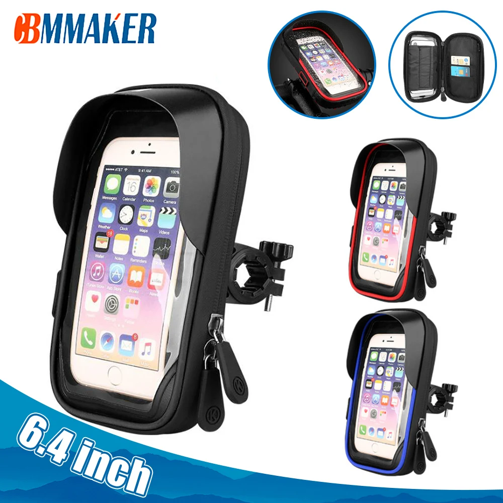 Cbmmaker 6.4 inch Waterproof Bicycle Phone Holder Stand Motorcycle Handlebar Mount Bag Universal Bike Scooter Cell Phone Bracket