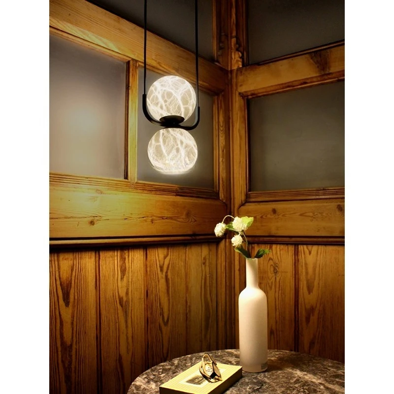 Straight light luxury cream style designer marble art bedside lamp
