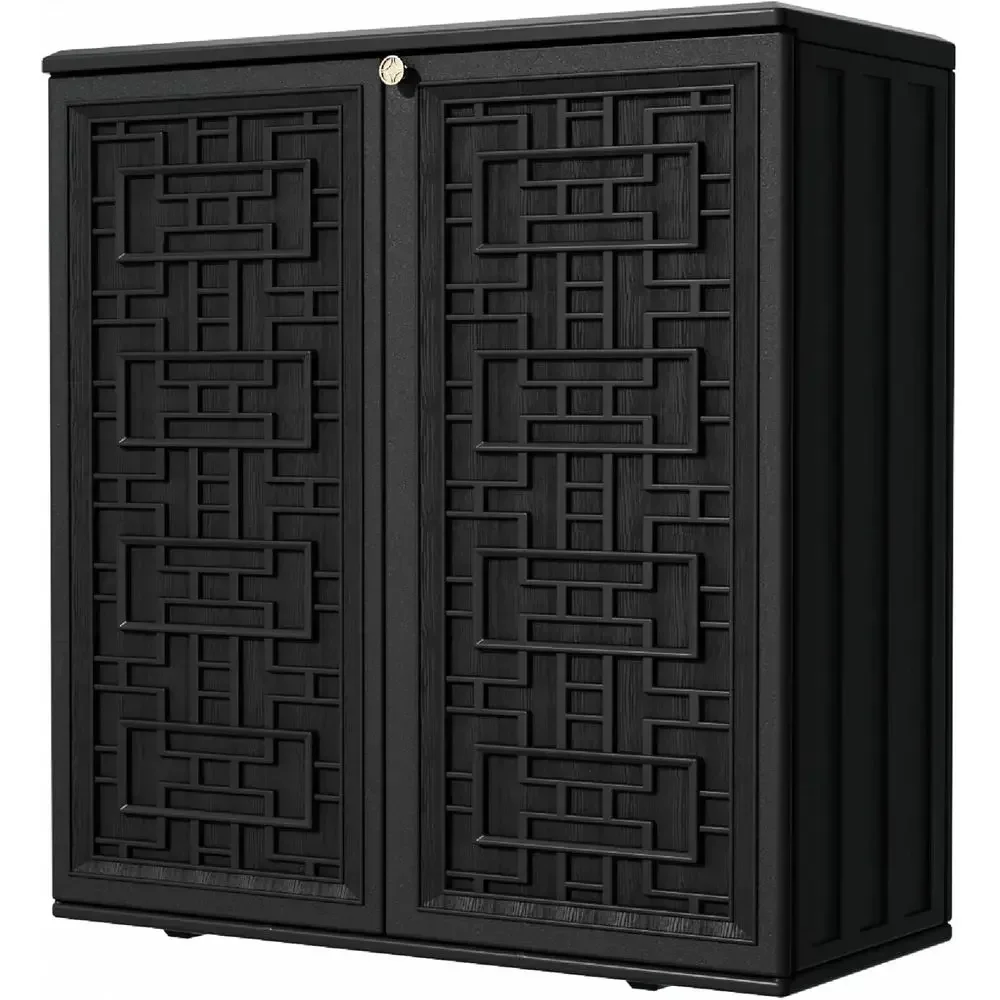 Weatherproof Outdoor Storage Cabinet with Shelves for Towels, Grills, and Patio Items, Black, 34.3L x 15W x 36.2H