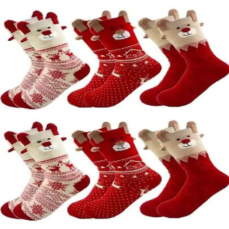 

Cute Stereoscopic Christmas Socks Red Cartoon Elk Women Warm Cozy Mid Tube Socks Floor Kawaii Girls New Year Gifts