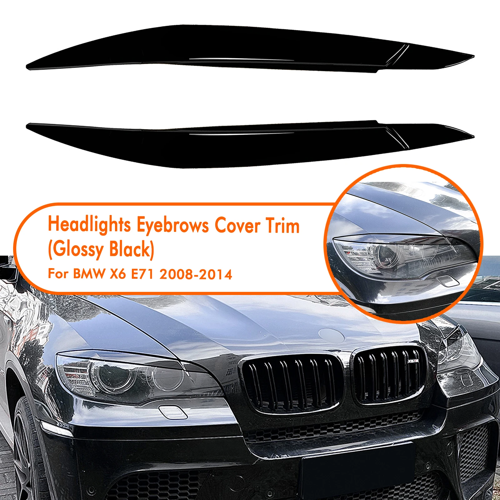 Headlight Eyebrow Headlamp Eyelid Trim For BMW X6 X6M E71 E72 2008-2014 Car Front Head Lamp Light Cover Brow Sticker Decorative