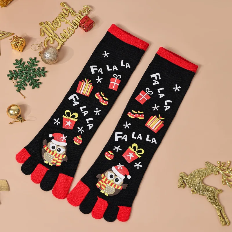 2024 Christmas Stockings with Toes Five Toes Christmas Socks Cartoon Five Finger Socks for Women Winter Funny Socks