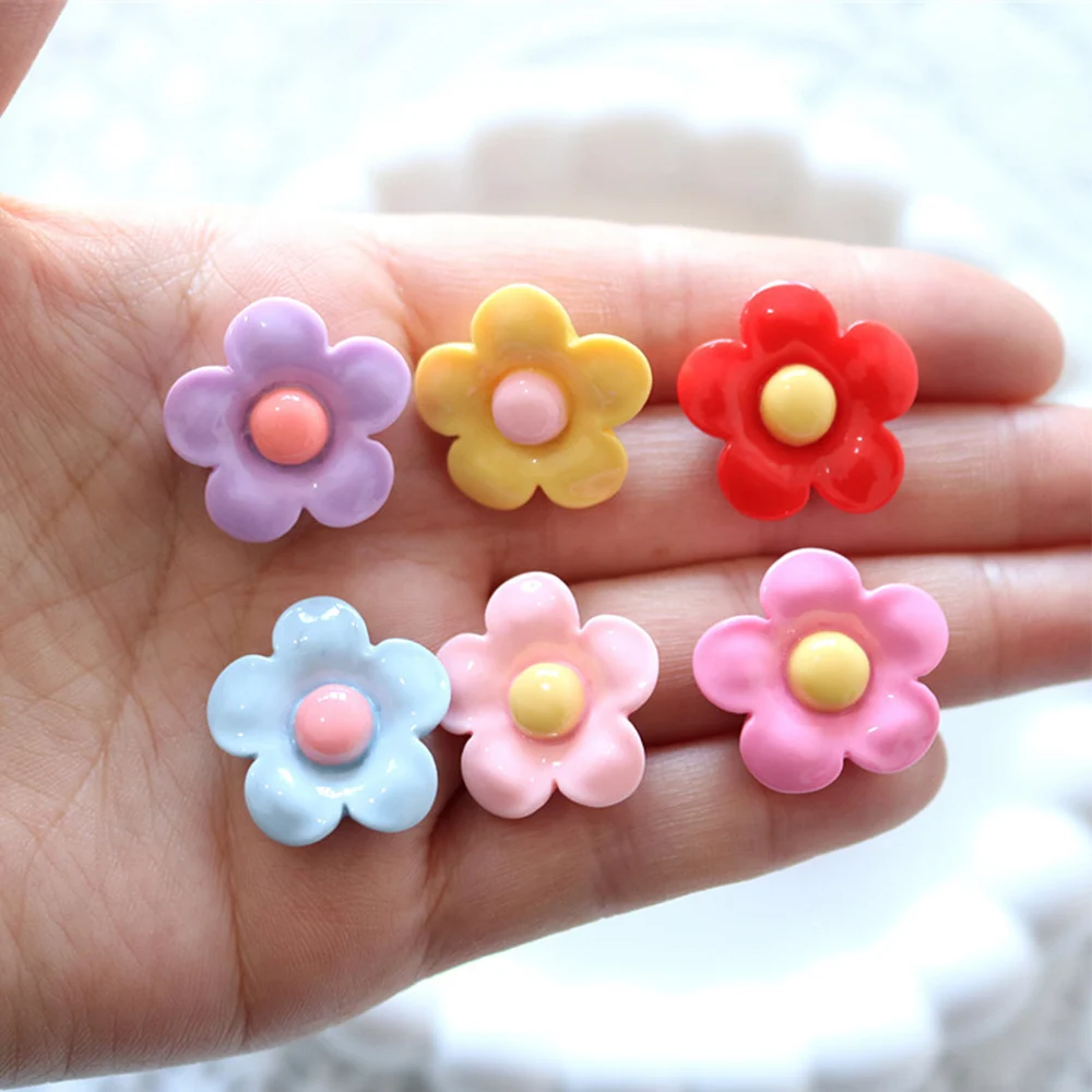 10PCS Shiny 22x22mm Flower Series Miniature Flat Back Resin Cabochons For Hairpin Scrapbooking DIY Home Decor Craft Accessories