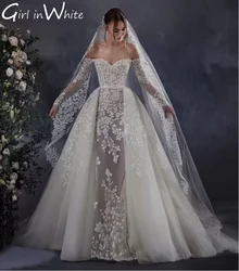 Off Shoulder Wedding Dress Mermaid For Bride With Long Sleeves Sweetheart Neckline Customized Plus Sizes Vestidos De Novias