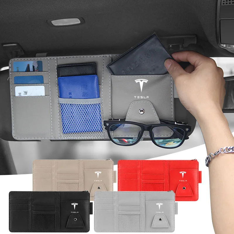 

Автомобильные товары, солнцезащитный козырек, органайзер с несколькими карманами, зажим для очков, автомобильная сумка для хранения для Tesla Model 3 2021 2022 S X Y Style Roadster Invader