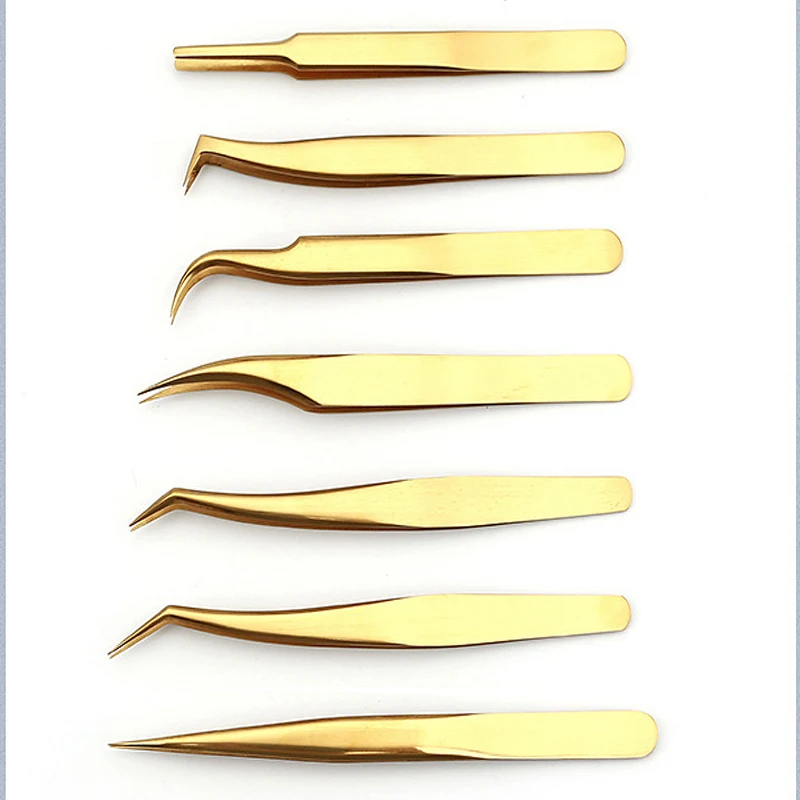1 pc pinças de cílios douradas pinças super duras de aço inoxidável pinças antiestáticas de alta precisão para extensões de cílios unhas