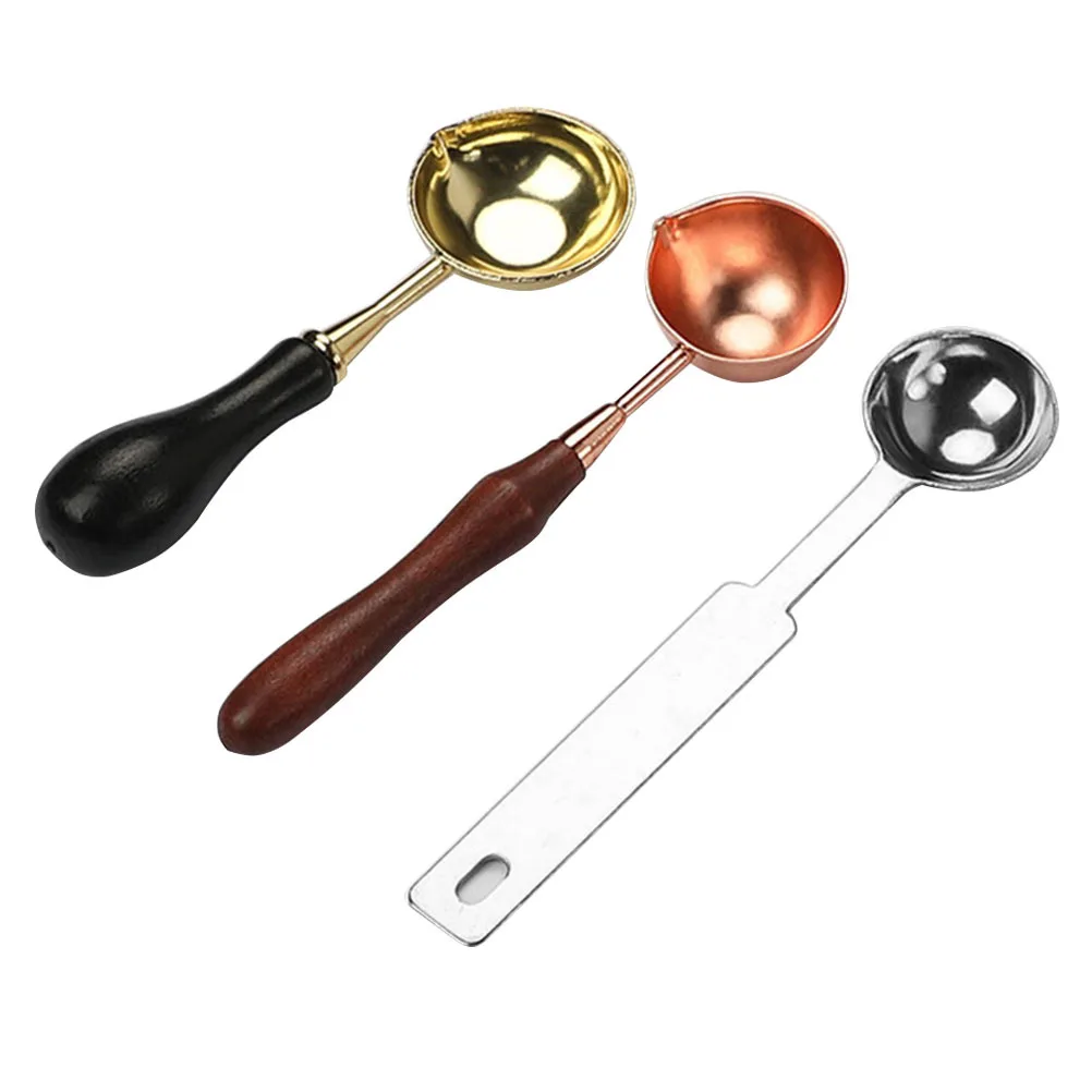 

3Pcs Sealing Wax Spoon Set Stainless Steel Metal Wooden Handle for Melting Wax Seals Tools Embellish Envelopes Invitations Gifts