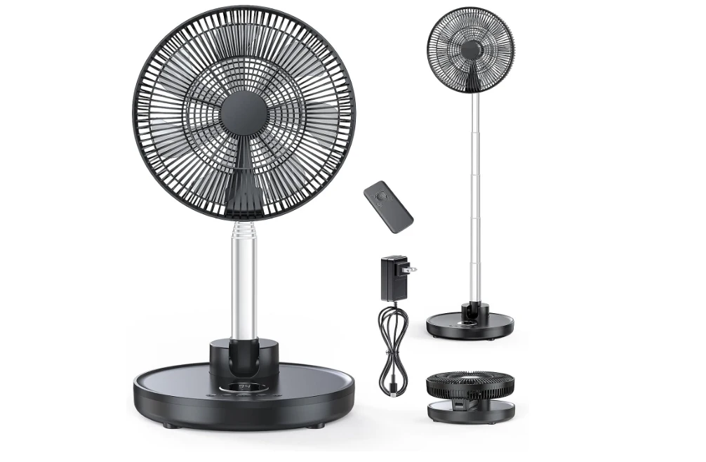 Dobrável oscilante Standing Fan com controle remoto, portátil, silencioso, recarregável, configuração do temporizador, piso, quarto, casa, escritório, 12"